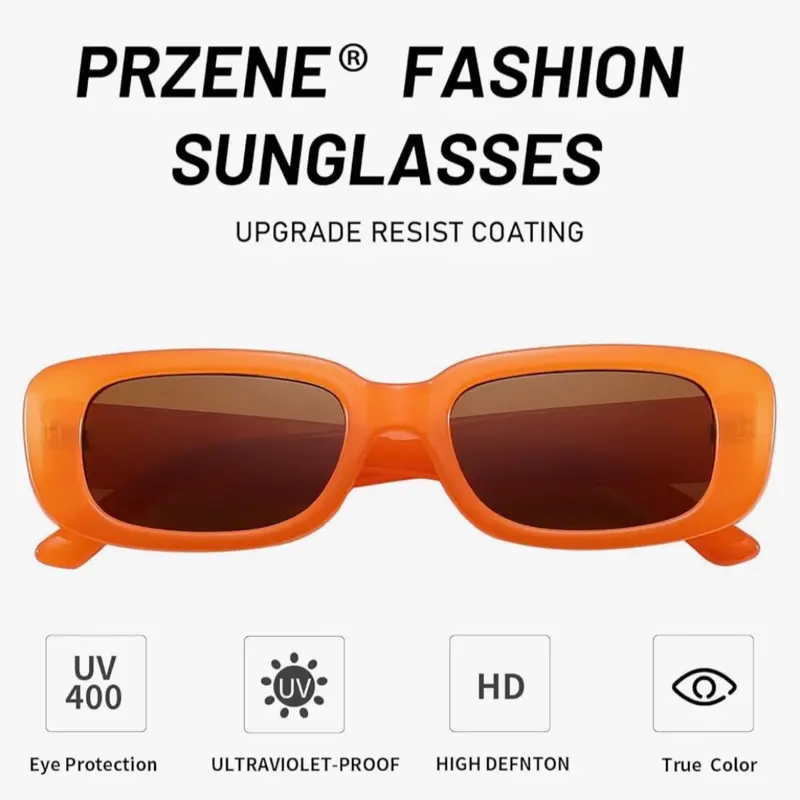 Orange UV-Protective Sunglasses for Men and Women, Stylish Retro Square Frame Eyewear for Outdoor Activities