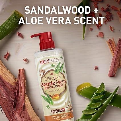 GentleMan’s Exfoliating Body Wash for Men, 24/7 Moisturizing with Daily Use, Renewing Vitamin B3 Blend, Sandalwood & Aloe Vera Scent, 18 fl oz