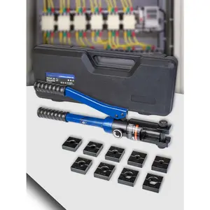 12 Ton Hydraulic Crimping Tool with 9 Standard  Dies, Crimps 8AWG to 4/0 AWG, Hardened Steel Construction with Oxidized Surface for Durability(Standard  8AWG to 4/0AWG)