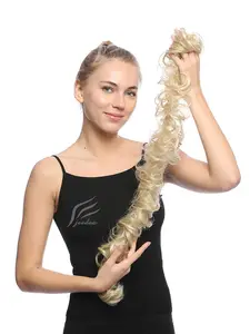 Long Messy Bun Hair Piece, Scrunchies Hair Fluffy Curly Tousled Updo, DIY Wrap Around Ponytail, Synthetic Hairpiece for Women