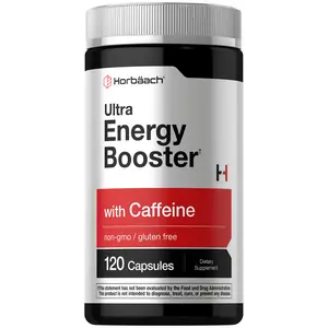 Horbäach Energy Supplement | 120 Capsules | with Caffeine, Ginseng & Vitamin B12 | Daily Energy Booster Pills | Non-GMO, Gluten Free