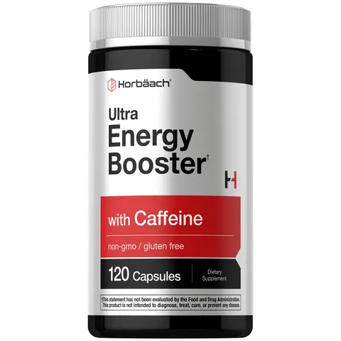 Horbäach Energy Supplement | 120 Capsules | with Caffeine, Ginseng & Vitamin B12 | Daily Energy Booster Pills | Non-GMO, Gluten Free