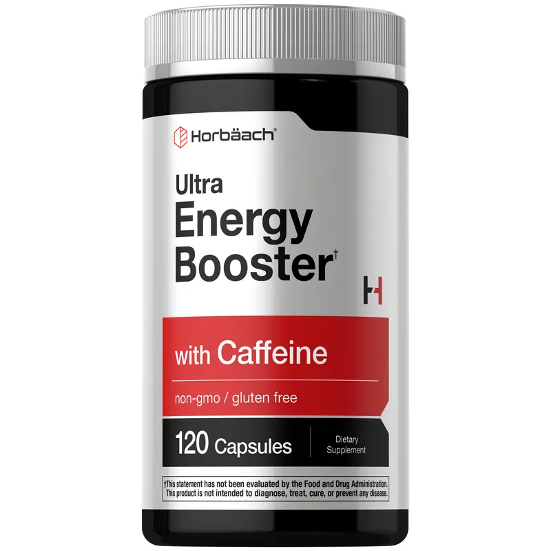 Horbäach Energy Supplement | 120 Capsules | with Caffeine, Ginseng & Vitamin B12 | Daily Energy Booster Pills | Non-GMO, Gluten Free