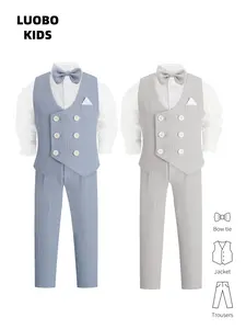 【LUOBOKIDS】Boys Formal Vest Set for Christmas Wedding Church Ceremony, Preppy Style Slim Fit Woven Fabric, Spring & Fall Kids Clothing Gift
