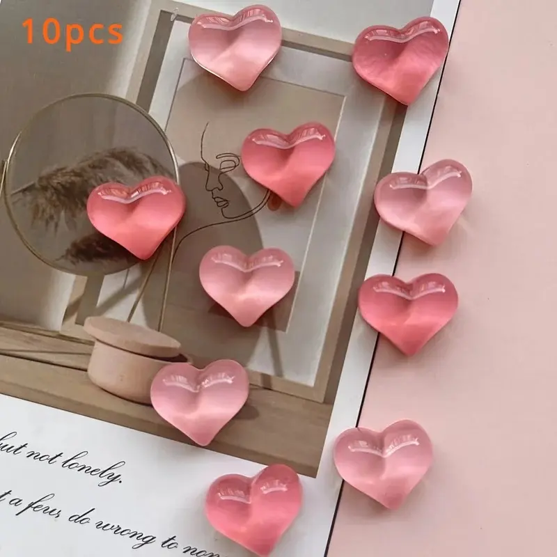 10-Pack Plastic Love-Themed Cute Cartoon Heart-Shaped Refrigerator Magnets, 2x2cm Decorative Home & Kitchen Accents