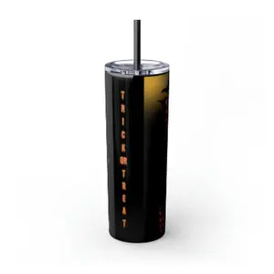 We've Been Waiting for you Halloween Trick or Treat spell out Skinny Tumbler with Straw, 20oz