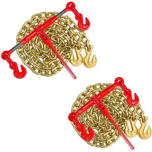 Ratchet Chain Binder 5/16" -3/8" Grade 70 and 5/16"x10ft Chains Includes (2) Binders and (2) Chains, Load Binder for Binder Chain with Grappling Hook