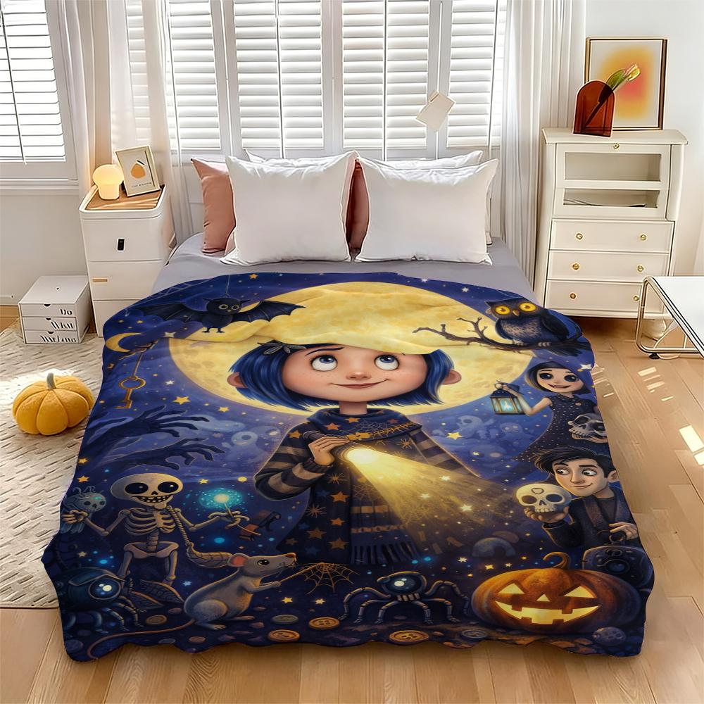 Coraline Cartoon Printied Blanket,Bed Throws Flannel Travel Blanket,throw blanket，Warm Beautiful Flannel Soft and Comfortable Blanket Home Travel Blanket,Adults Kids Holiday Birthday Xmas Christmas Party Gifts