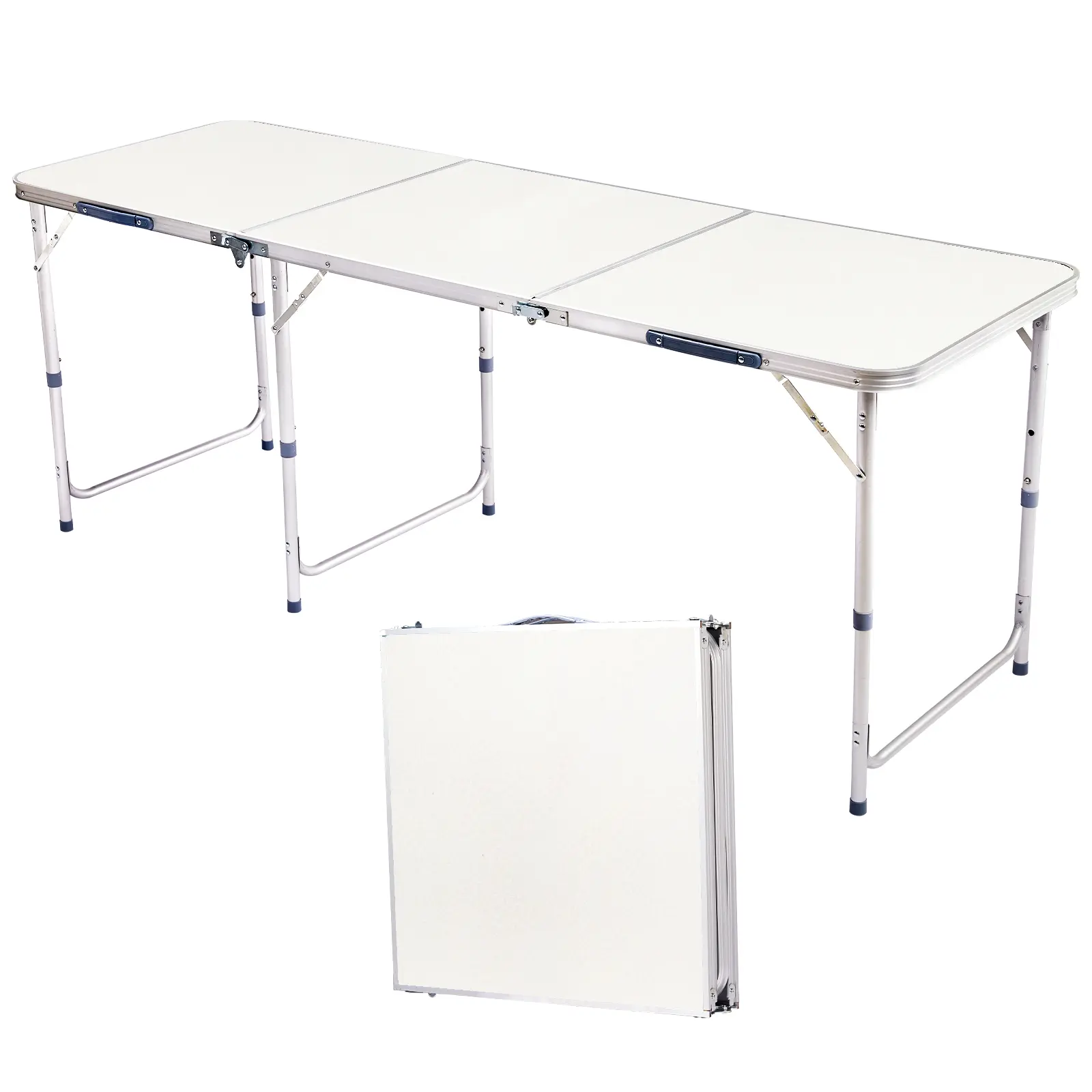 180x60x70cm High-Quality Aluminum Alloy Folding Table - White, Durable, Portable for Outdoor Picnics/Parties, Ideal for Home/Office Work & Study Use