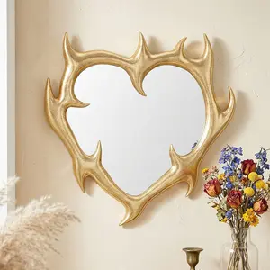 European Flame Heart Shaped Decoration Mirror, Resin Palace Style Wall Hanging, Indoor Background Wall Art, Bathroom Decor, Home Living Room