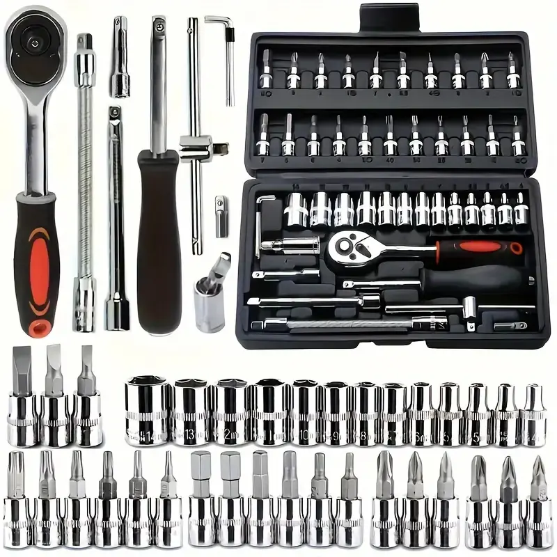 46-Piece Tool Kit Set, Heavy-Duty Stainless Steel Tools for Car Boat Bike Motorcycle Off-Road Use, Complete Maintenance Kit,Dad Gifts