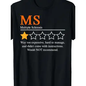 MS Awareness 2025 Cotton T- Shirt Unisex Black Tee with Bold Multiple Sclerosis Graphic & Star Rating Design Breathable, Round Neck Casual Style for All Seasons Ideal Gift for Men & Women
