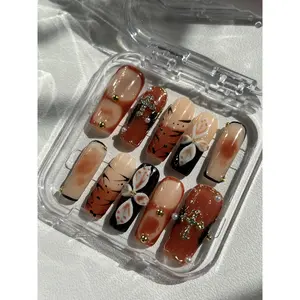 BHI Handmade nails Square Press-On Nails – Reusable 3D Acrylic, Salon-Quality Design for a Durable & Natural Finish |   Perfect at-Home Manicure