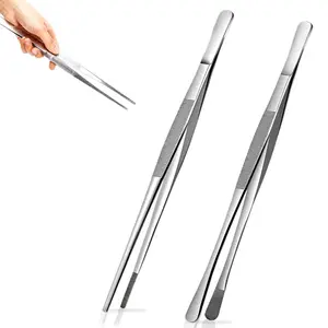 Kitchen Tweezers – Two style tips Stainless Steel – 12 Inches Long – Non-Slip – For Cooking, Plating, Serving and Decorating by Kitchen All-Benefit