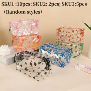 High-Value Large-Capacity Transparent PVC Handheld Bucket Makeup Bag, Portable Cosmetic Storage Bag, Pen Case Stationery Organizer