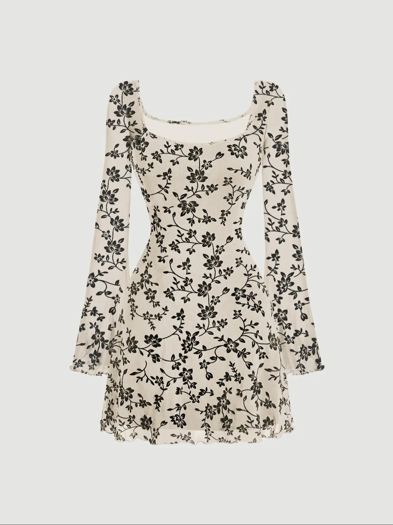 Women's Floral Print Flounce Sleeve Dress, Elegant Square Neck Long Sleeve A Line Dress for Party Holiday Wedding Guest, Ladies Clothes for All Season