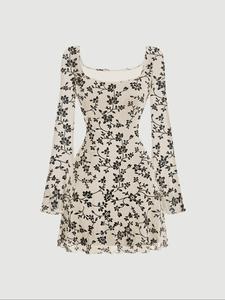 women's floral print flounce sleeve dress, elegant square neck a line dress for party holiday wedding guest, ladies vintage clothing for all seasons, thneed dress, going out dresses, floral dress, womenswear, formal dresses women, feminine