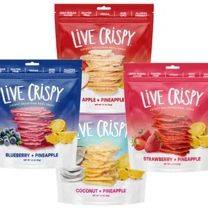 Live Crispy Fruit Chips Variety 4-Pack – Real Fruit, Two Ingredients, Big Crunch | Healthy, Clean, No Added Sugar - Strawberry, Blueberry, Coconut, and Apple | 1.5OZ Resealable Bags