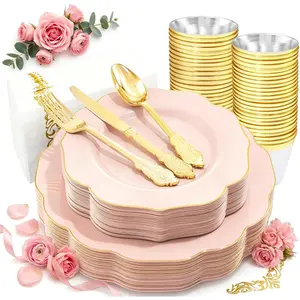 175 count  Plates with  Disposable Silverware - Include 50  Plastic Plates,25 ,25 Forks,25 Spoons,25 Cups and 25 Napkins - Ideal for Party/Wedding/Mother's Day