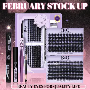 B&Q F03+F05 Kit l 144pcs Ultralight Wispy Lash Clusters (10-18MIX) for DIY Eyelashes Extension, Waterproof Long Lasting Realistic Vibe Lash