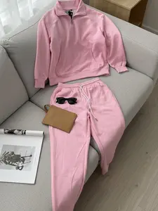 Blossom Pink Quarter-Zip Pullover & Jogger Set for Women - Soft Comfortable Casual Wear with Easy Wear Quarter-Zip Pullover and Jogger Pants - Top, Womenswear