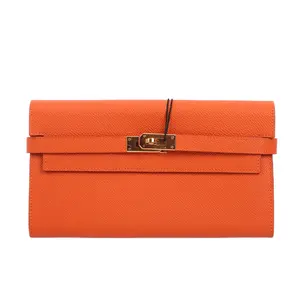 Pre-owned HERMÈS Epsom Calfskin Leather Wallet Hermes Kelly Orange 22311284 hz