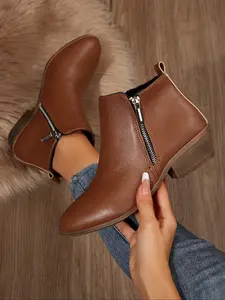 Women's Fashionable Zipper Side Boots, Casual Comfortable Pointed Toe Boots, Pointed Toes Boots for Daily Wear, Female All-match Trendy Shoes for Winter