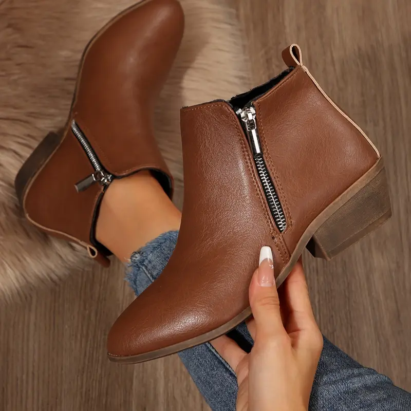 Women's Fashionable Side Zipper Boots, Casual Comfortable Pointed Toe Boots for Daily Wear, Female Versatile Trendy Shoes for Winter, Casual Ankle Boots, Casual Warm Boots