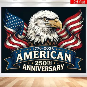 1pc 2D flat American 250th Anniversary Backdrop Banner, Bald Eagle & US Flag Design Decor Cloth, Independence Day, National Celebration & Family Gathering Party Atmosphere Decoration Background Cloth