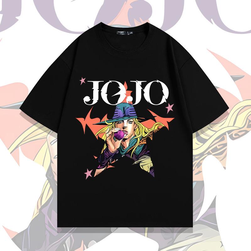 JoJo's Bizarre Adventure Steel Ball Run Gyro Zeppeli Bold Anime Graphic Menswear Tshirt - Oversized Heavyweight Durable Cotton Unisex Stylish Crew Neck Short-Sleeve Top, Big Letters Star Accents, Father's Day Gift for Classic Anime Fans