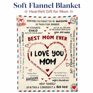 Letter To Mom Pattern Blanket, 1 Count SoftComfortable Warm Throw, Air-conditioned RoomWarm Nap Blanket for Home Office Travel day gift