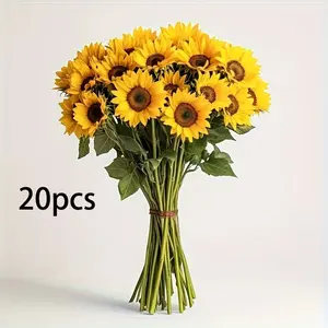 20 bouquets of realistic autumn seasonal sunflower arrangements - artificial yellow artificial flowers, suitable for weddings, home decor, outdoor use, table decorations | Autumn, Christmas, Thanksgiving, Halloween centerpieces | Seasonally durable synthe