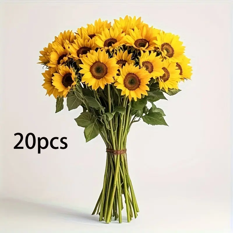 20 bouquets of realistic autumn seasonal sunflower arrangements - artificial yellow artificial flowers, suitable for weddings, home decor, outdoor use, table decorations | Autumn, Christmas, Thanksgiving, Halloween centerpieces | Seasonally durable synthe