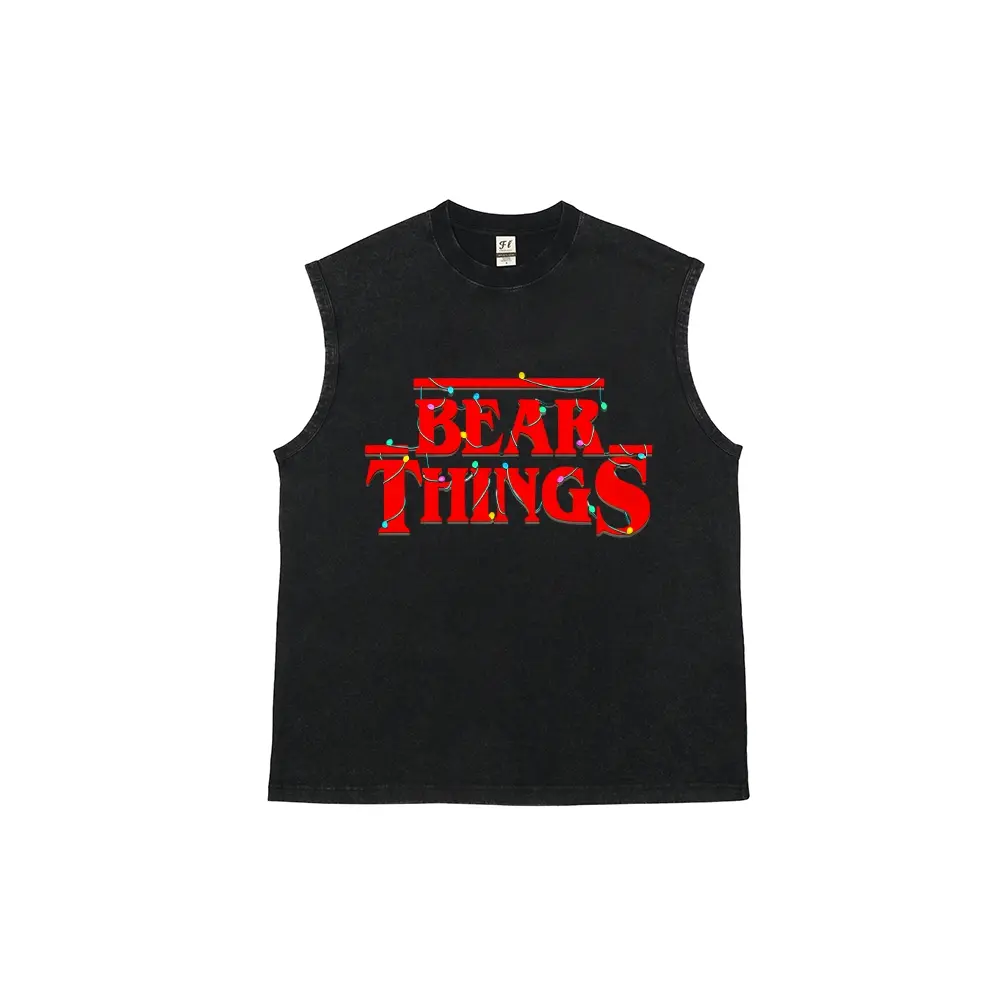 Bear Things Washed Cotton Tank Top for Men, Vintage Grizzly Bear Graphic Sleeveless Muscle Shirt, Distressed Summer Beach Undershirt, Outdoor Wildlife Casual Tee
