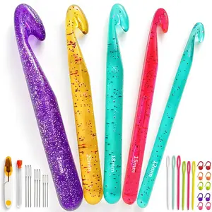 Colorful Crystal Large Crochet Hooks Set 12-25MM, Ergonomic Crochet Kit for Beginners & Chunky Yarn Projects