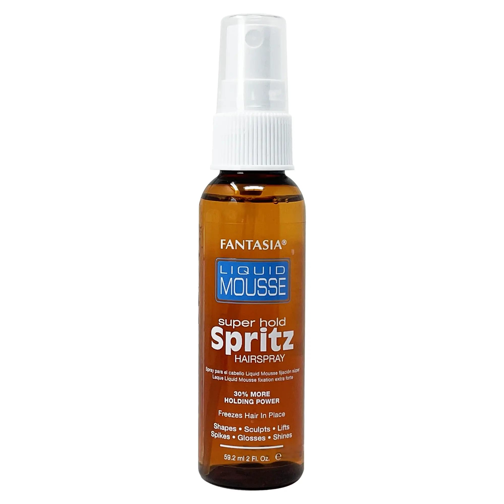 Fantasia Spritz Liquid Mousse Super Hold 2 Ounce - Traveler size Super Shine for Volume Texture Fullness Manageability Humidity Resistant Static Frizz Control Fast Drying