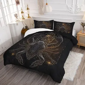 Mystical Scorpion Comforter Set, Astrology-Themed Digital Print, Golden Sacred Geometry, Soft & Breathable, Ideal for Teens & Zodiac Fans