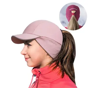 GADIEMKENSD Women Fleece Ponytail Hat Reflective Winter Running Cap with Drop Down Ear Warmer for Baseball Golf Sports