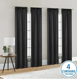 4 of a Kind Blackout Curtain Panels, Set of 4, Black, 28" W x 84" L - Perfect for Any Room