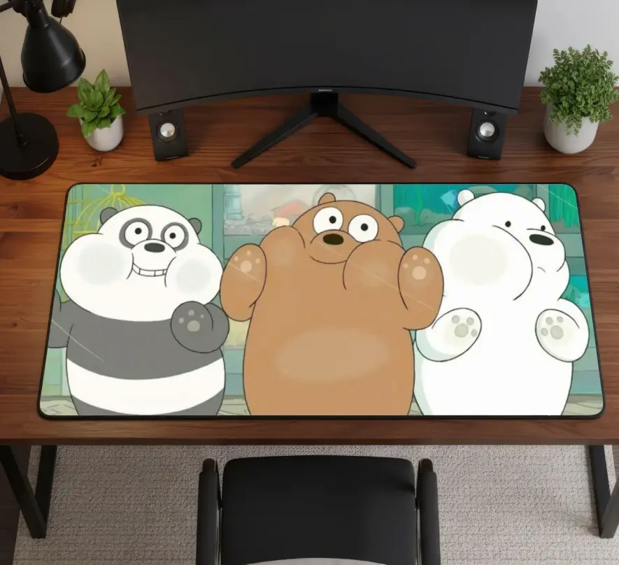 We Bare Bears Desk Mat | Grizzly Panda Ice Bear Gaming Mouse Pad, Cute Bear Desk Mat