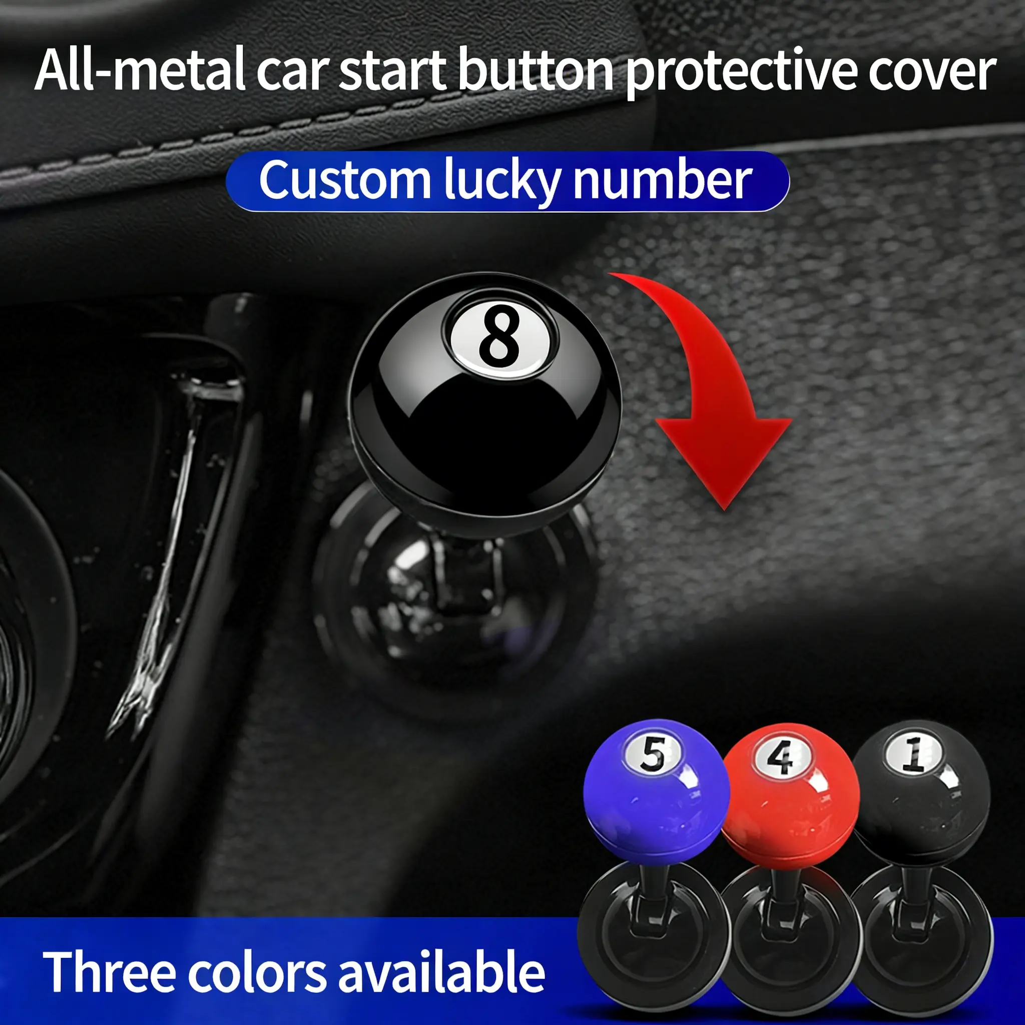 DIY Lucky Number Car Start Button Push Start Auto Ignition Button Cover Car Engine Push Start Stop Interchangeable Knob Vehicle Accessories Car Accessories