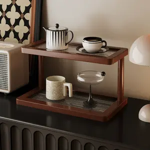 2-Tier Bamboo Spice & Cosmetic Organizer with Acrylic Base, Countertop Storage for Small Spaces