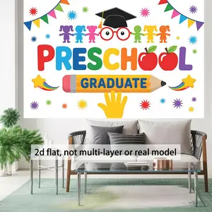 1PC,2D Flat Backdrop Preschool Graduate Decorative Backdrop, Cartoon - style Graduation Party Photo Background, Children's Graduation Ceremony Scene Decoration Banner, Colorful Pattern Graduation - t