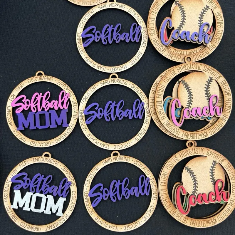 Softball Wood Ornaments