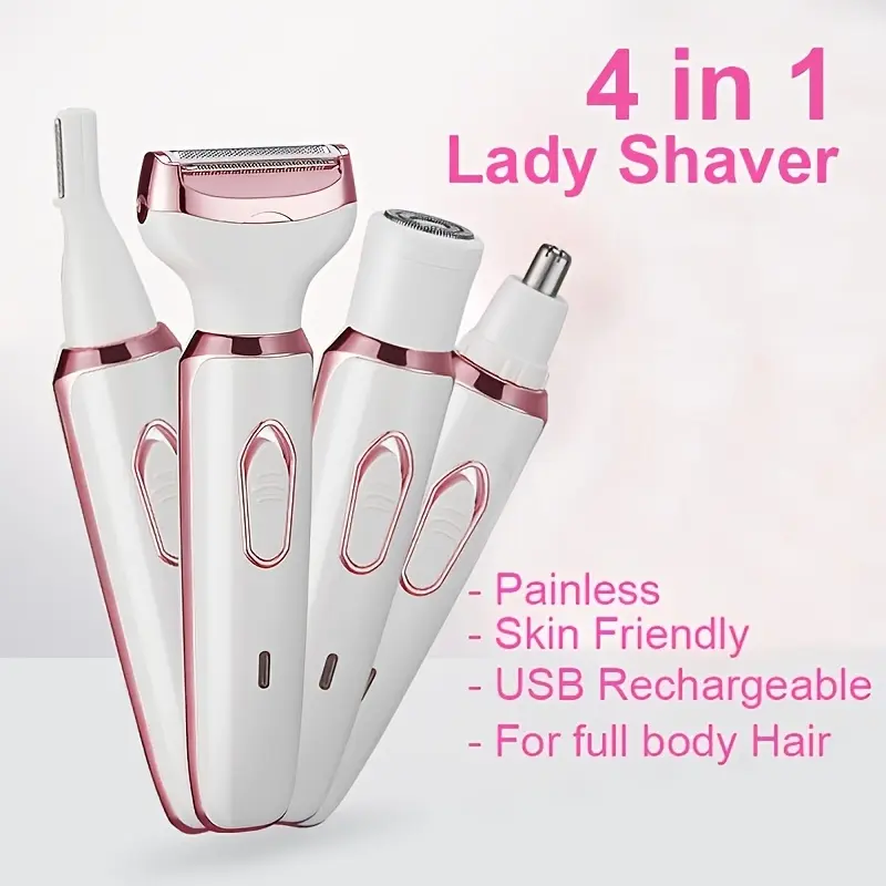 [4-in-1 Multifunctional Electric Haircut Set] USB charging is portable, painless and gentle, suitable for eyebrows, nose, face, legs, bikini trimmer, is the perfect Mother's Day and Valentine's Day gift!