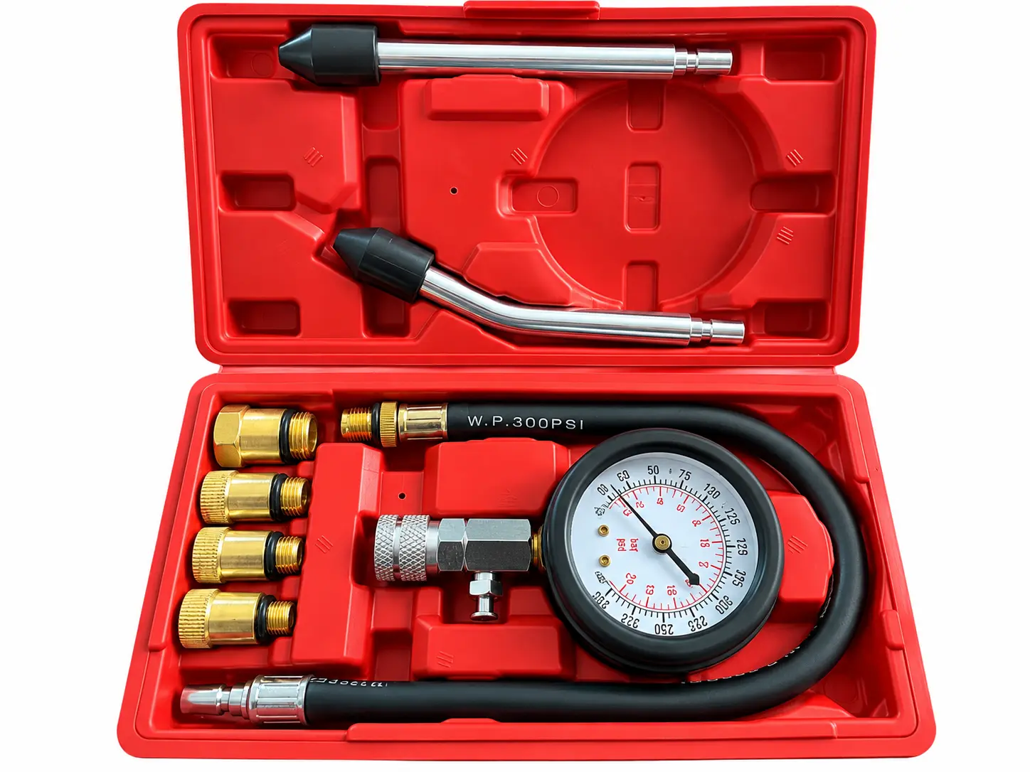 8PCS Engine Compression Tester Kit, 0-300 PSI Cylinder Pressure Gauge for Gasoline Engine, Car, Truck & Motorcycle Automotive Diagnostic Tool