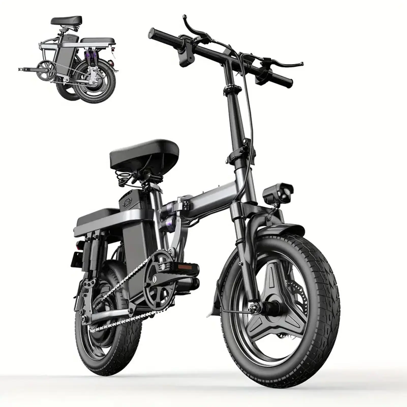 F12 1200W Peak Folding Electric Bike for Adults, 25MPH, 30-45 Miles Range, 48V 15Ah Battery, 14" Portable Mini Ebike with Dual Disc Brakes & Full Suspension, Compact Commuter E-Bike