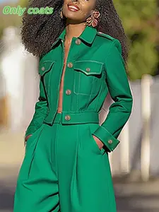 Women's Long Sleeve Button Front Fitted Jacket, Stylish Chic Womenswear, Outerwear for Casual Wear, Perfect for Fall & Winter Fashion