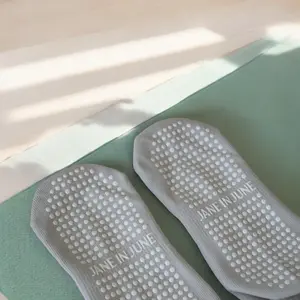 Jane in June Pilates Grip Socks, Plain Jane Design with Heather Gray Color, White Grips, One Size Fits Most, Comfortable Fit for Everyday Wear