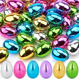 3.15" Metallic Easter Eggs, Shinny Plastic Eggs Colorful Bulks for Easter Hunt, Filling Treats, Easter Basket Stuffers, Classroom Prize Supplies, 12PCS